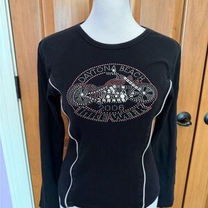 Daytona Beach 2006 black long sleeve rhinestone top women’s M